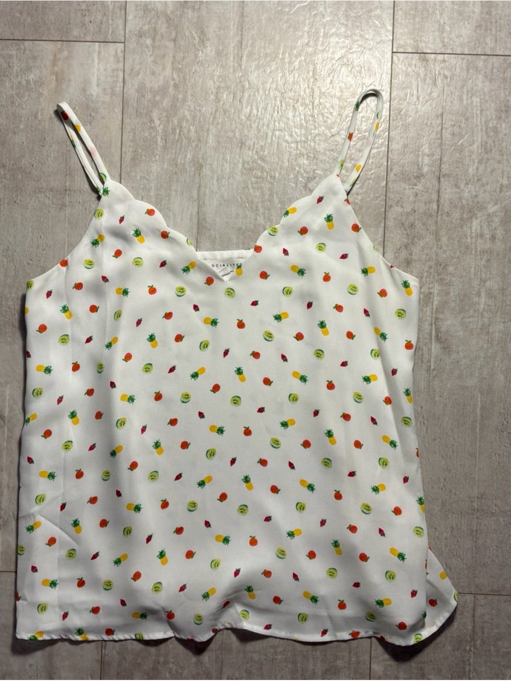 Socialite womens size M white fruit print scallop adjustable camisole tank top - Picture 7 of 12
